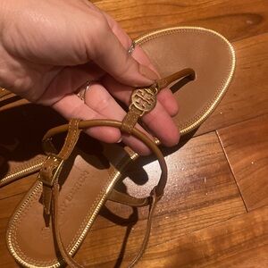 Tory Burch Brown Leather Logo T-Strap Sandals